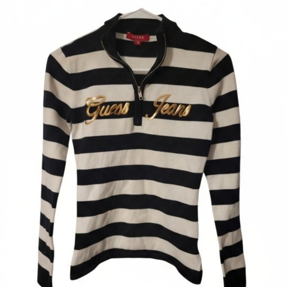 Guess Black and White Striped Top